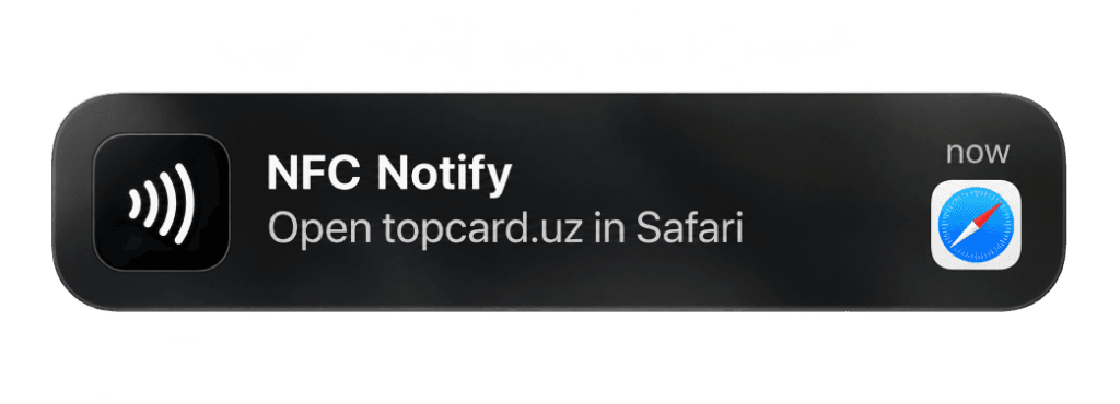 iPhone ekranida NFC kartadan kelgan bildirishnoma